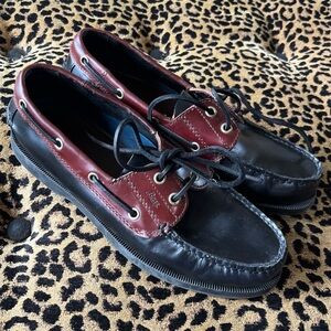 Gh Bass Seafarer Vintage Black Brown Leather Slip On Boat Loafer Men SZ 9